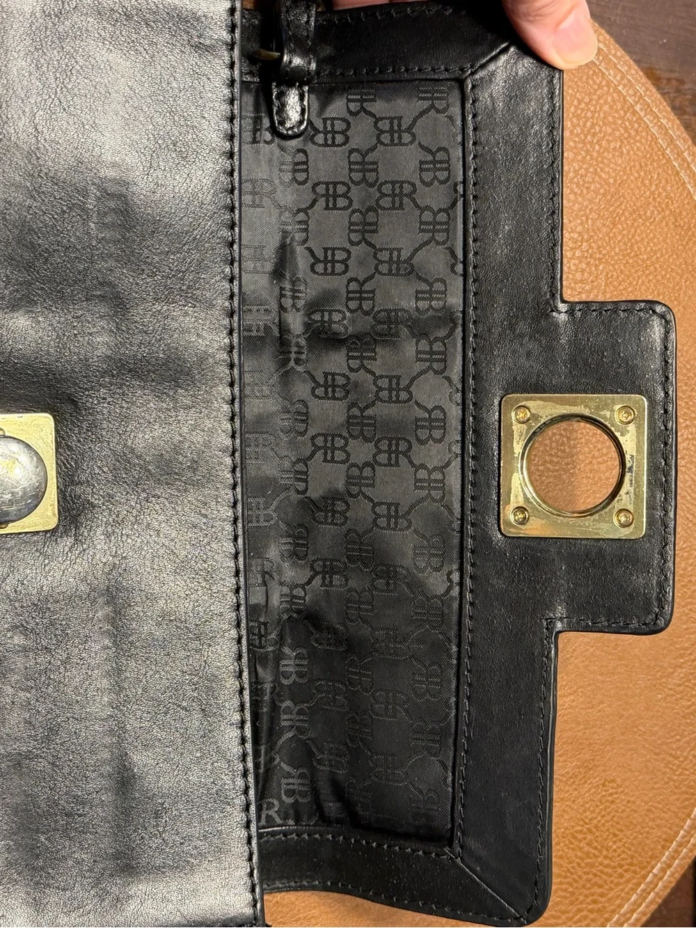 Banana Republic Classic Black Leather Clutch Wallet with Gold Accent
